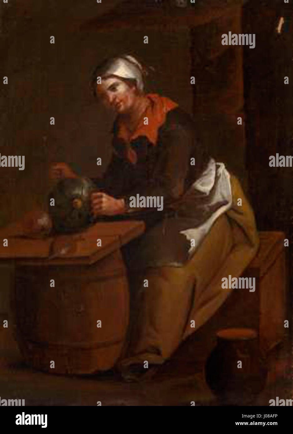 'Zena PRI mizi' est une peinture célèbre de l'artiste slovène Ivana Kobilca, achevée en 1896. Le tableau représente une femme assise à une table, mettant l'accent sur la simplicité et la réflexion tranquille. Kobilca était connue pour ses représentations de la vie quotidienne, se concentrant souvent sur les femmes dans les contextes domestiques. Banque D'Images