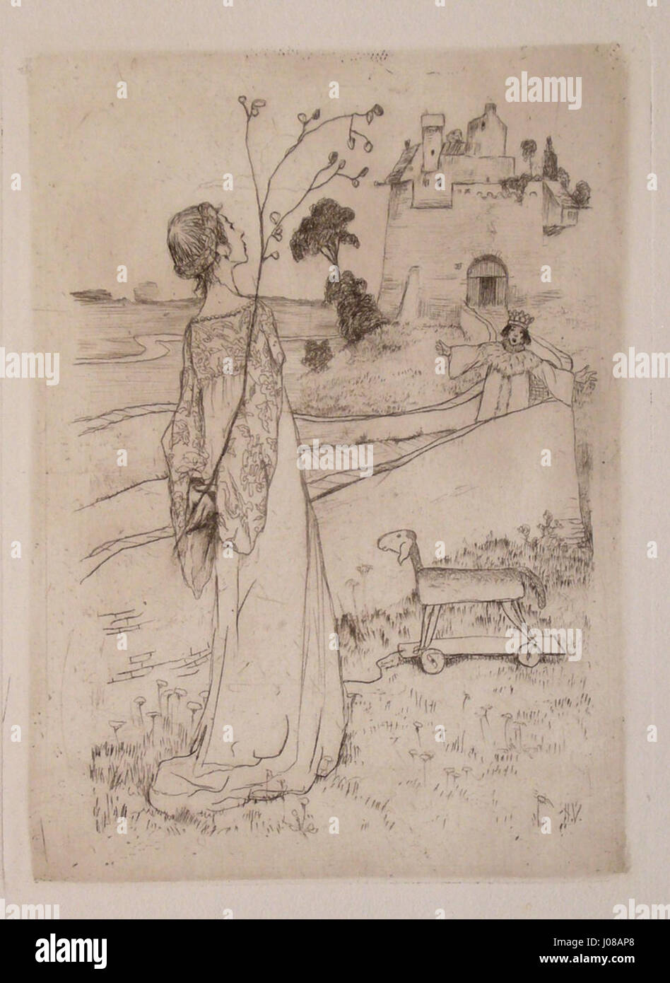 « Märchen » (conte de fées) de Heinrich Vogeler, peint en 1895, représente une bergère dans un cadre mystique et onirique. La pièce fait partie de l’exploration du symbolisme et de la fantaisie par Vogeler au début du XXe siècle. Banque D'Images « Märchen » (conte de fées) de Heinrich Vogeler, peint en 1895, représente une bergère dans un cadre mystique et onirique. La pièce fait partie de l’exploration du symbolisme et de la fantaisie par Vogeler au début du XXe siècle. Banque D'Images