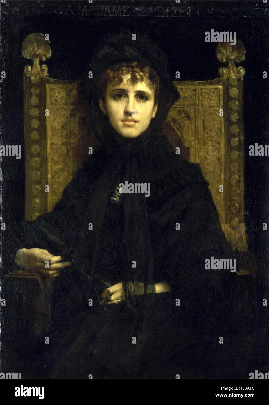 Madame Georges Bizet de Jules-Élie Delaunay est un portrait de la femme du célèbre compositeur Georges Bizet. Le portrait, réputé pour son contraste de lumière et d’ombre, est un exemple de la technique raffinée de l’artiste et de son souci de capturer le caractère par l’expression. Banque D'Images