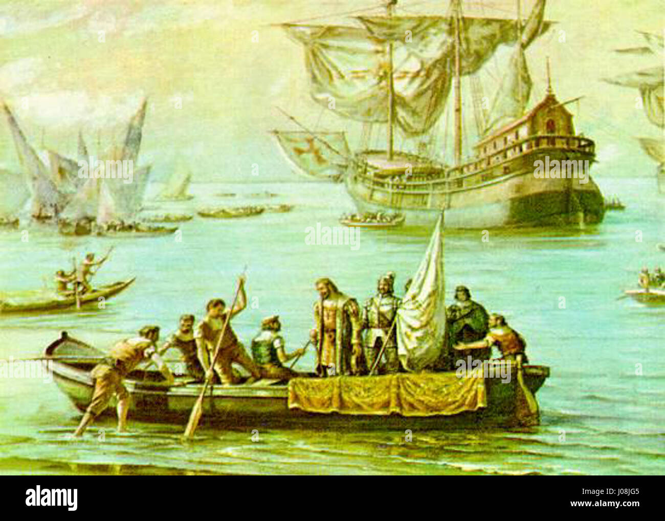 Benedito Calixto - Estácio de Sá em São Vicente, 1565 (2) detalhe Banque D'Images