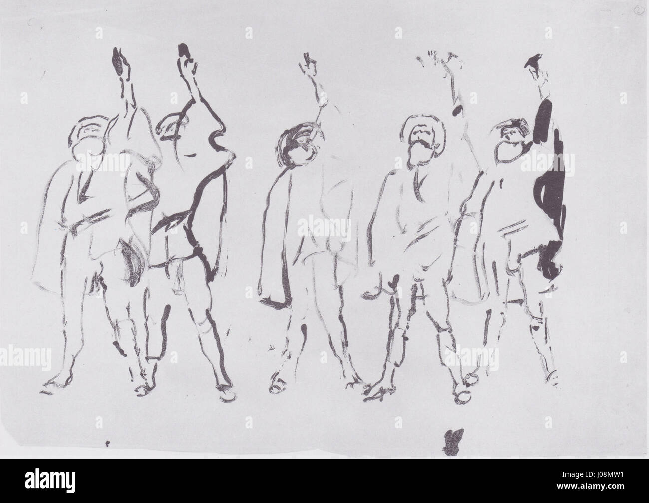« Fünf Schwärende » de Friedrich Hodler (cinq blessés) de 1912-13 donne une représentation puissante de la souffrance humaine, en utilisant des coups de pinceau audacieux et des couleurs intenses caractéristiques de l'expressionnisme du début du XXe siècle. Banque D'Images