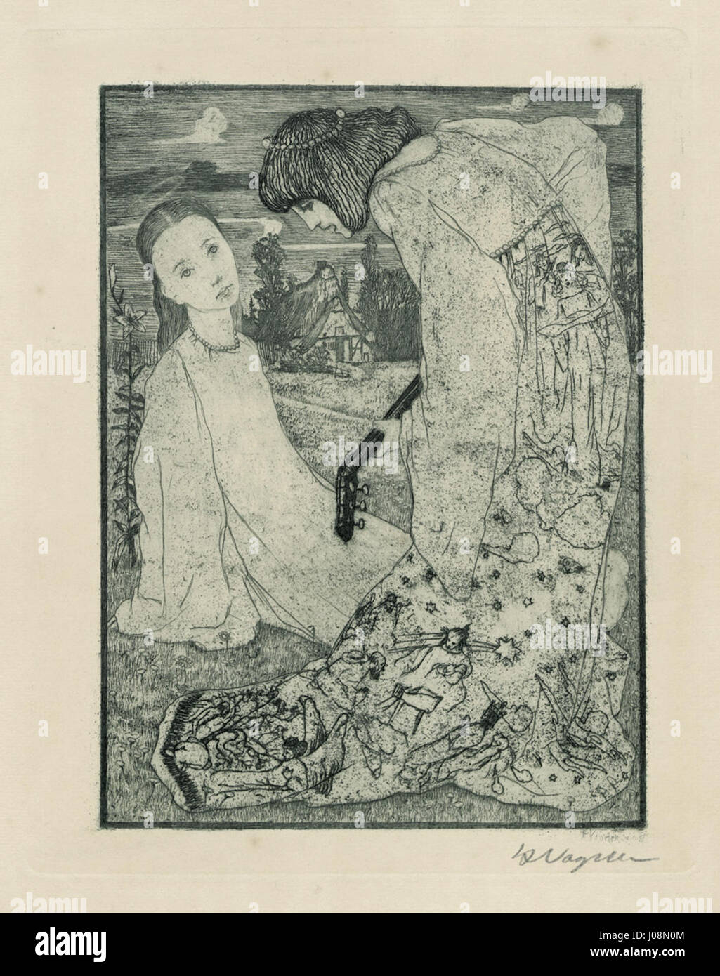 Le 'Verkündigung' (Annonciation) de Heinrich Vogeler est une gravure qui dépeint l'annonce biblique de la naissance du Christ, capturant le moment serein mais intense avec des détails et une précision complexes. Banque D'Images Le 'Verkündigung' (Annonciation) de Heinrich Vogeler est une gravure qui dépeint l'annonce biblique de la naissance du Christ, capturant le moment serein mais intense avec des détails et une précision complexes. Banque D'Images