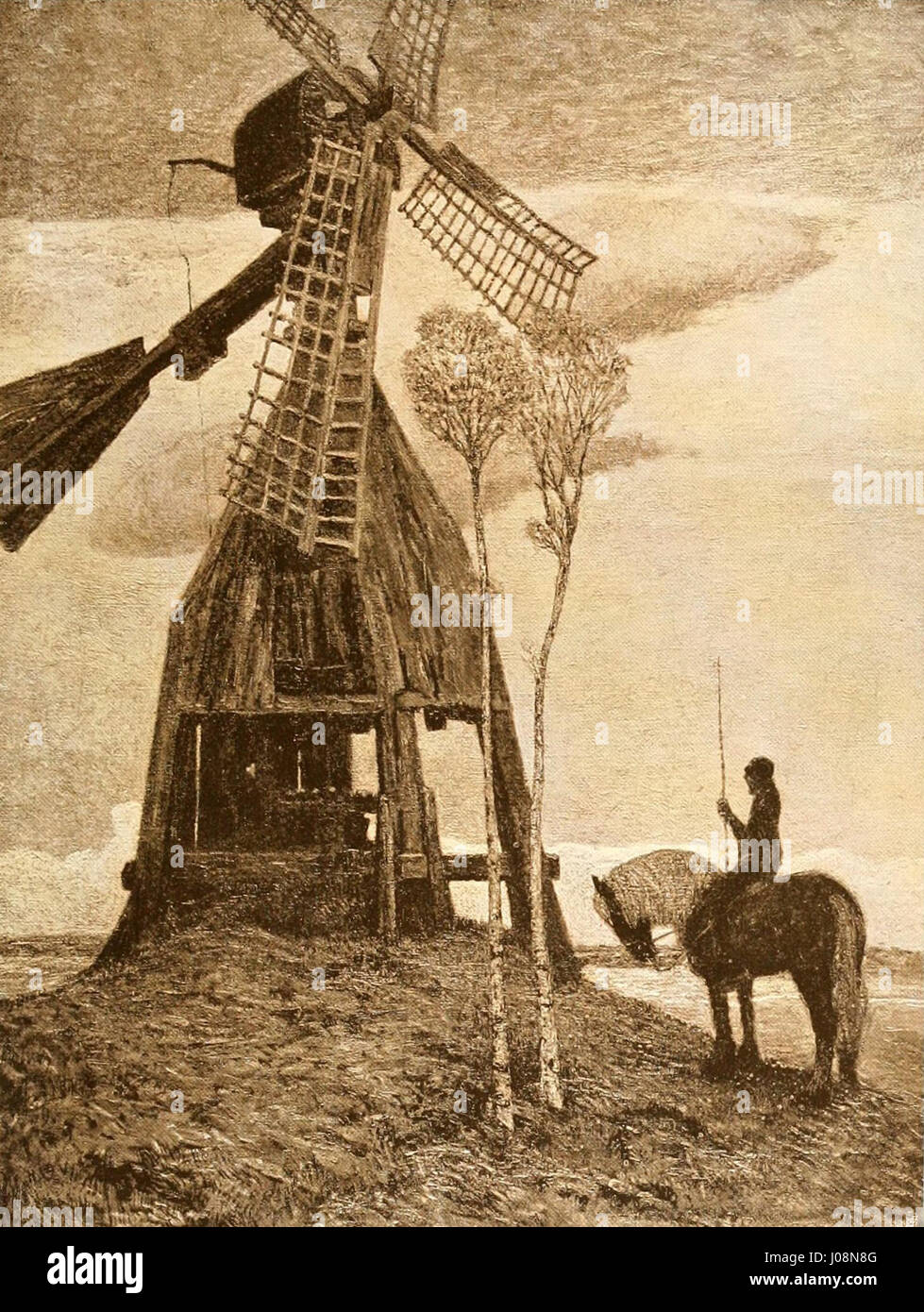 Cette œuvre d'Heinrich Vogeler représente un moulin à Teufelsmoor, en Allemagne, mettant en valeur le paysage serein de la région. Le moulin, élément essentiel du cadre rural, reflète l'expressionnisme allemand du début du XXe siècle et la beauté tranquille de la nature. Banque D'Images Cette œuvre d'Heinrich Vogeler représente un moulin à Teufelsmoor, en Allemagne, mettant en valeur le paysage serein de la région. Le moulin, élément essentiel du cadre rural, reflète l'expressionnisme allemand du début du XXe siècle et la beauté tranquille de la nature. Banque D'Images