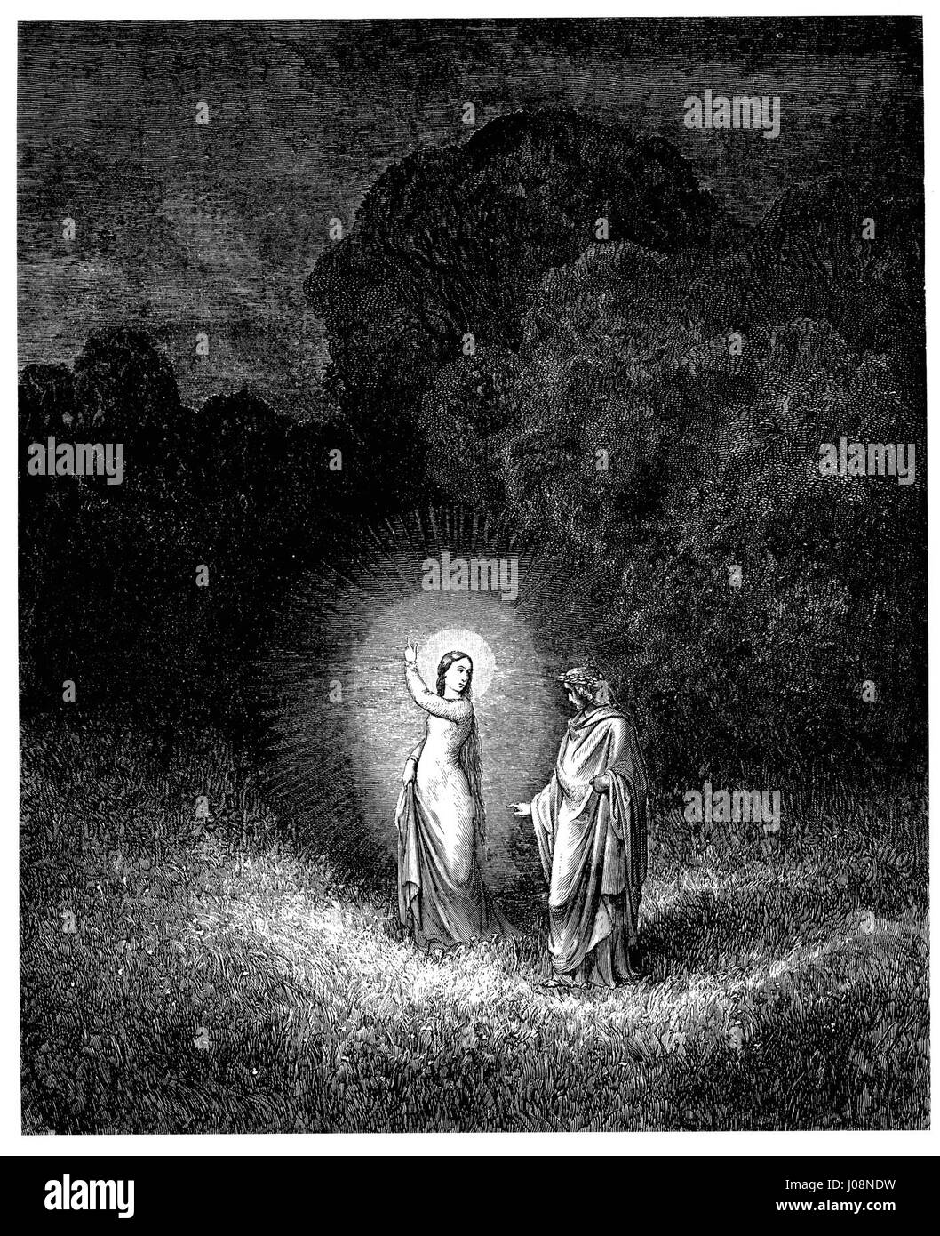 Illustration de Gustave Doré pour l’Enfer de Dante Alighieri, Planche 7, représentant Béatrice, du Chant II, créée à l’origine en 1857. Banque D'Images