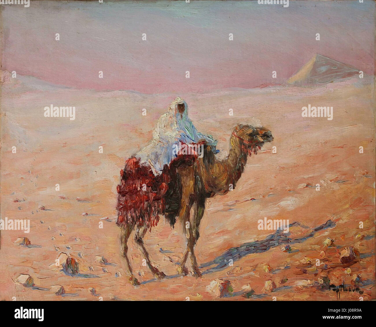 Beduin na wielbladzie de Maurycy Apfelbaum capture une figure bédouine chevauchant un chameau, mettant en évidence la vie nomade dans le désert et les traditions au moyen-Orient au XIXe siècle. Banque D'Images