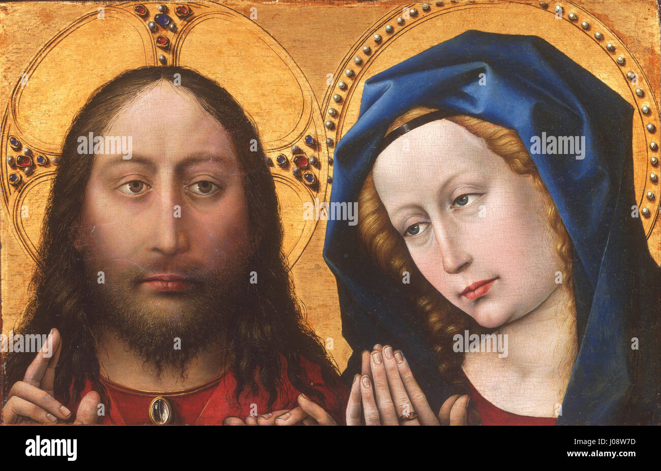 Robert Campin, aussi appelé le Maître de Flémalle, active (Russisch Tournai), signalée pour la première fois 1406, mort 1444 - Le Christ et la Vierge - Banque D'Images