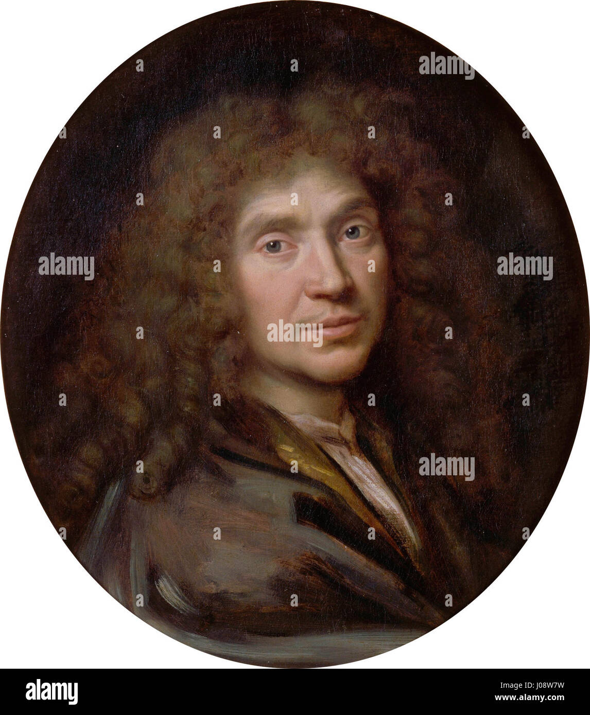 Le portrait de Jean-Baptiste Poquelin, dit Molière, peint par Pierre Mignard au XVIIe siècle, souligne la présence intellectuelle et l’importance du dramaturge dans le théâtre français. Banque D'Images