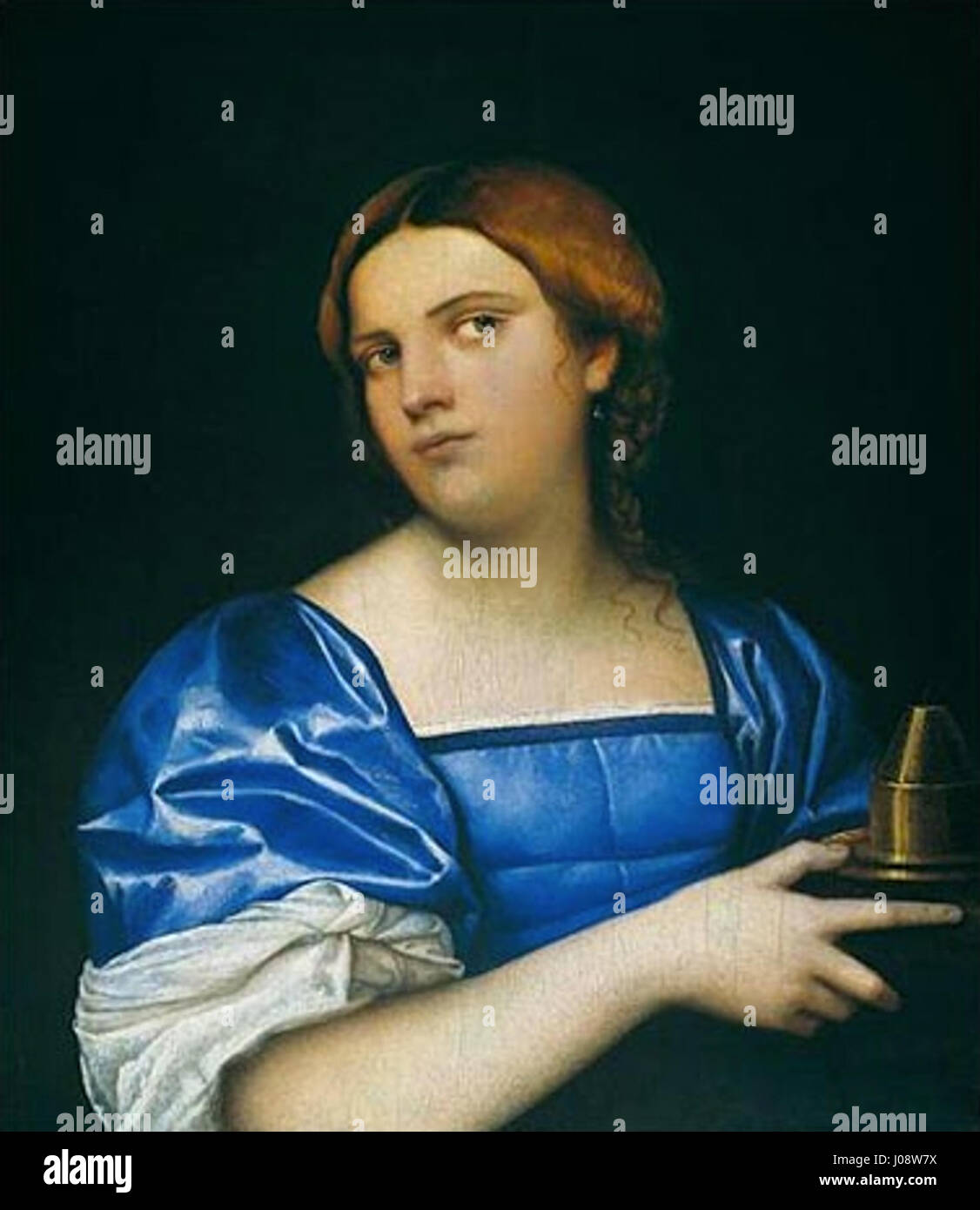 Ce portrait de Piombo, intitulé « jeune femme en tant que Vierge sage », conservé à la National Gallery de Washington, représente une femme sous l'apparence d'une vierge symbolique. La peinture reflète les idéaux de pureté et de sagesse de la Renaissance, typiques des thèmes religieux et philosophiques de l'époque. Banque D'Images