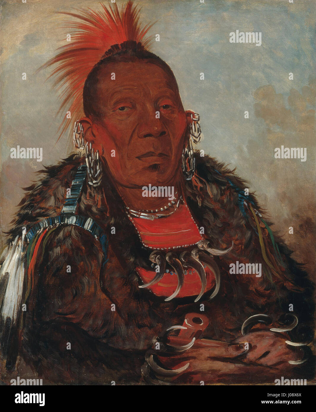 George Catlin - Wah-ro-née-sah, le Surrounder, chef de la tribu - Banque D'Images