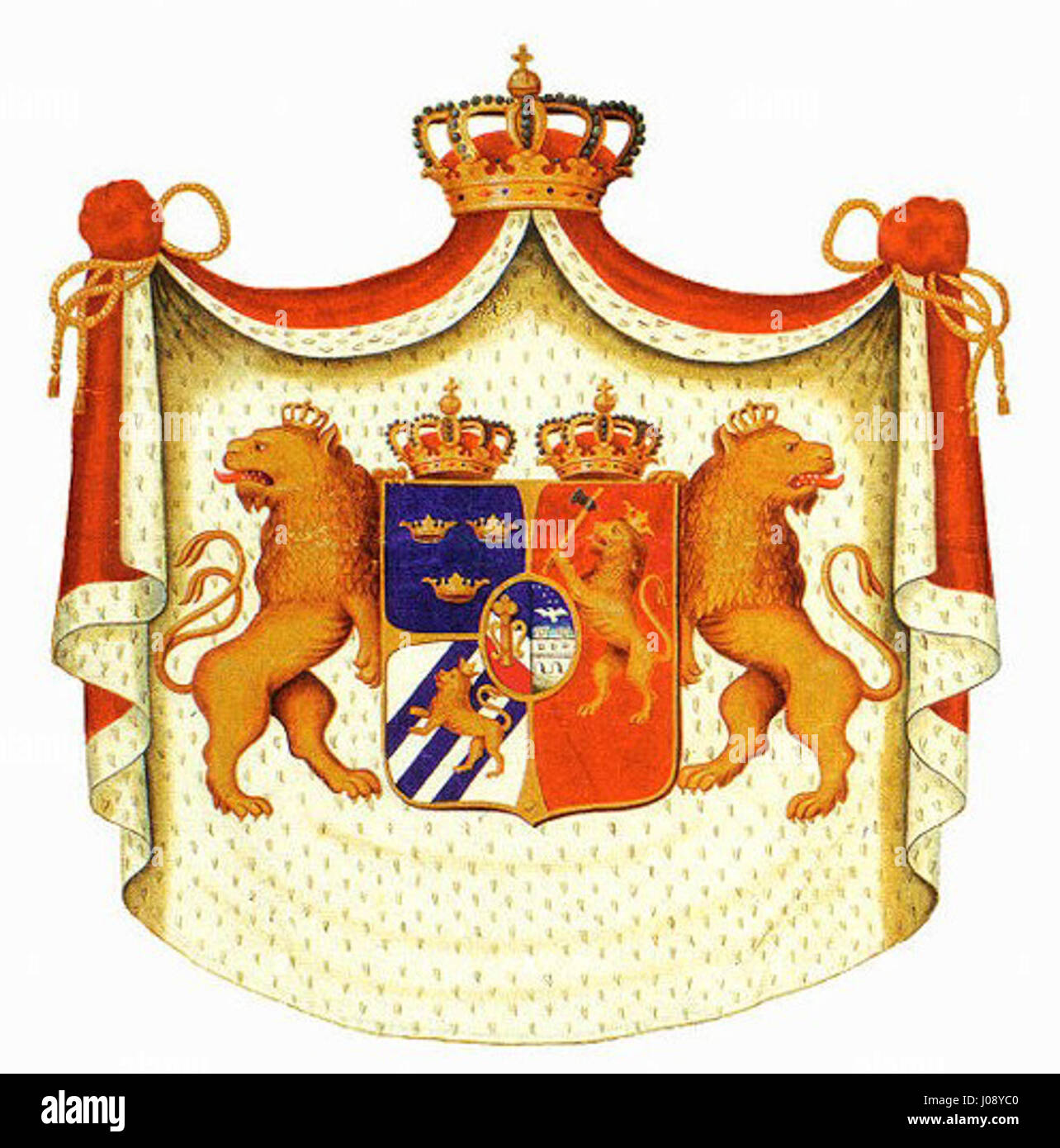 'Unionsvåpen norsk kongeflagg' fait référence au drapeau royal norvégien pendant l'union avec la Suède, avec une marque de l'union. Cet emblème historique symbolise la monarchie partagée entre la Norvège et la Suède de 1814 à 1905. Banque D'Images