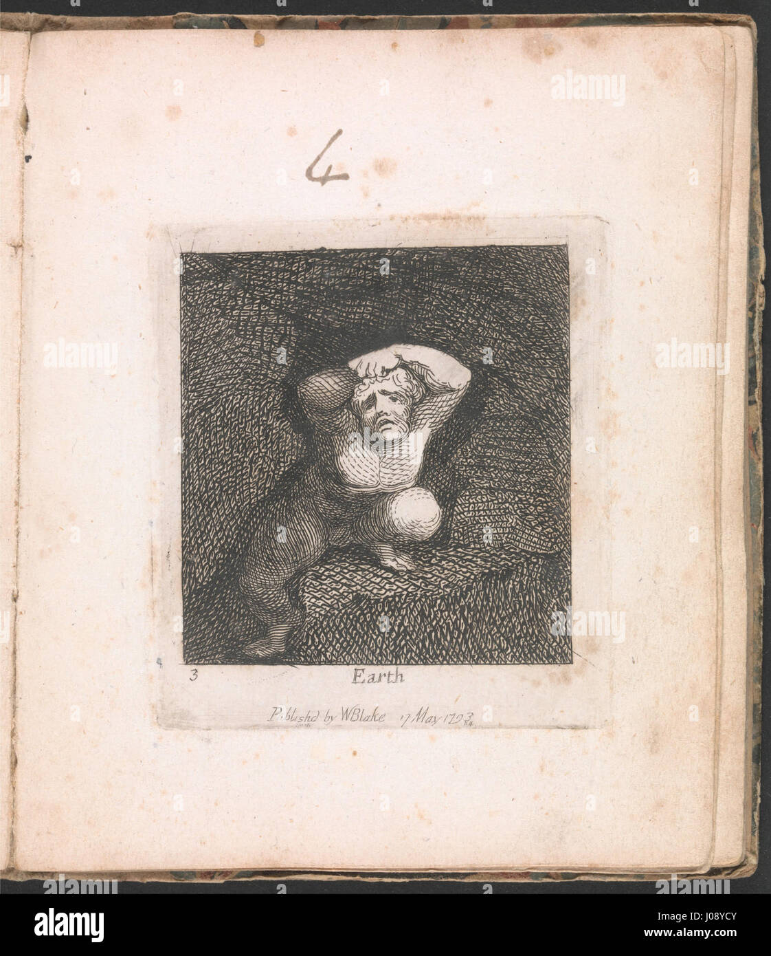 William Blake * pour les enfants. Les portes du Paradis, planche 5, Terre* illustre le style mystique et visionnaire de Blake, dépeignant le concept de la Terre comme une porte d'entrée vers une existence spirituelle supérieure. L’œuvre mêle symbolisme à des thèmes religieux et philosophiques. Banque D'Images