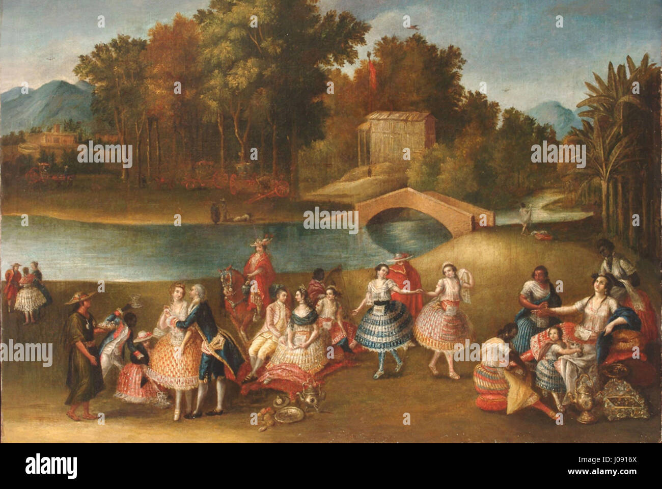 'Un Joyeux Company sur les rives de la rivière Rímac', l'école de Lima (63,5 x 86,4 cm), Musée de Brooklyn Banque D'Images
