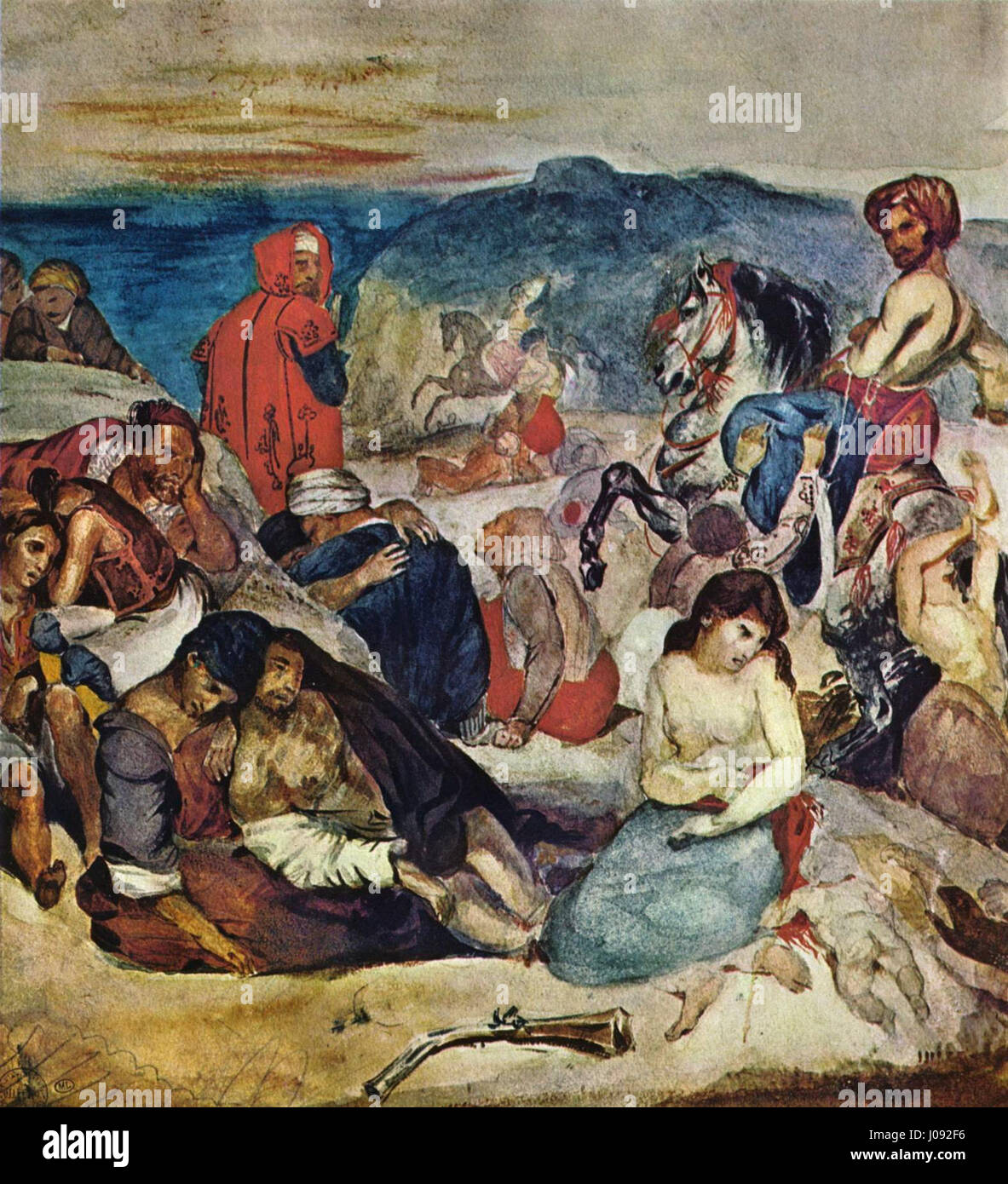 Eugène Ferdinand Victor Delacroix (1798-1863) est un artiste romantique français connu pour son utilisation éclatante de la couleur et des compositions dramatiques. Ses œuvres explorent souvent les thèmes de l'émotion humaine et des événements historiques. Banque D'Images