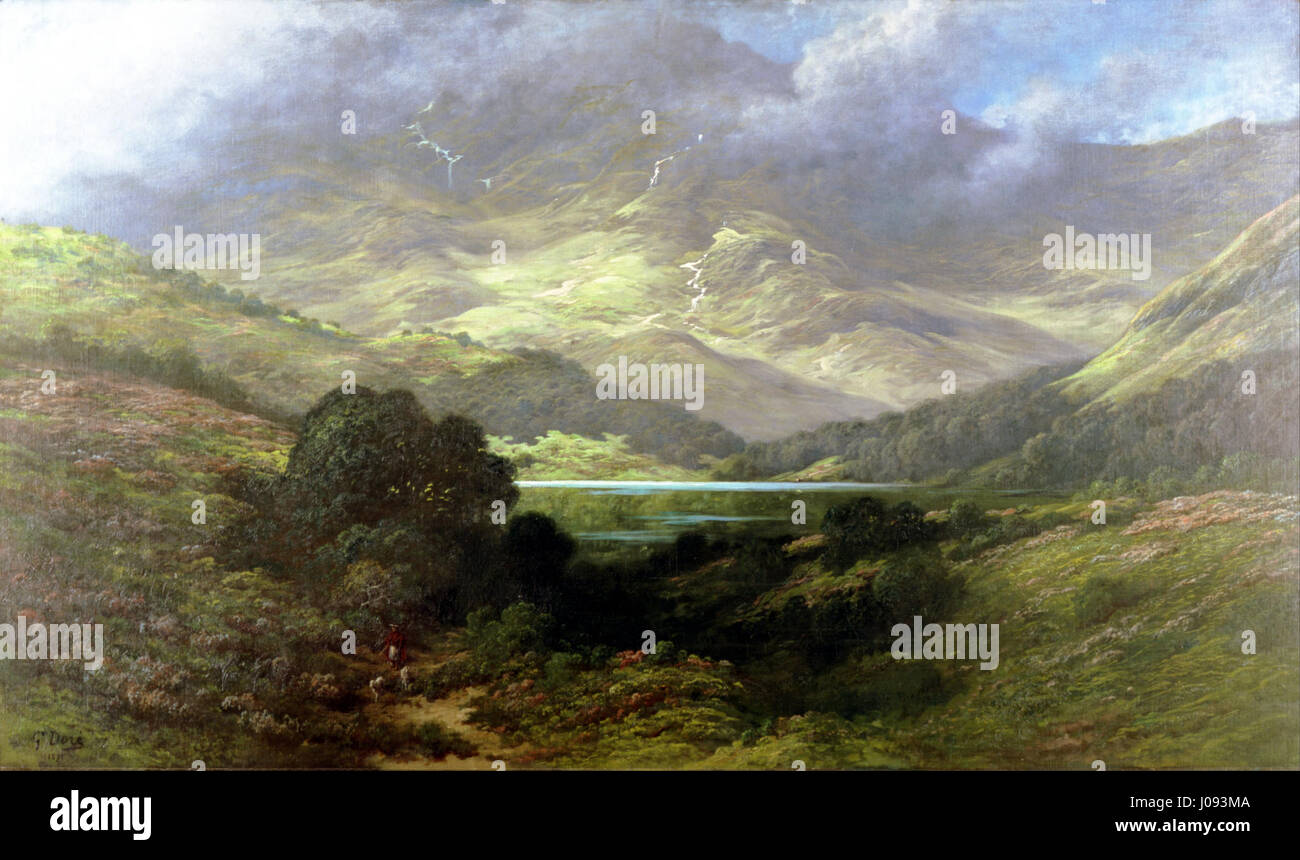 Hautes Terres d’Écosse, une peinture à l’huile sur toile de Gustave Doré, un artiste français, créée en 1875. Banque D'Images