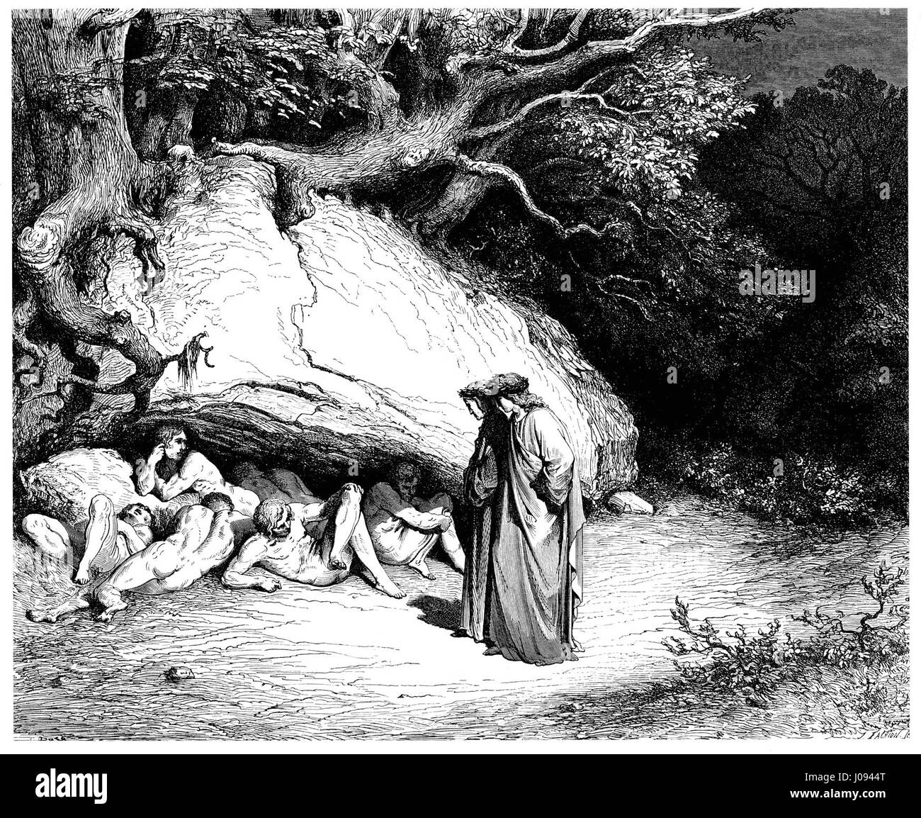 Illustration de Gustave Doré pour l’Enfer de Dante Alighieri, Planche 11, représentant le Limbe et les Païens vertueux du Chant IV, créée en 1857. Banque D'Images