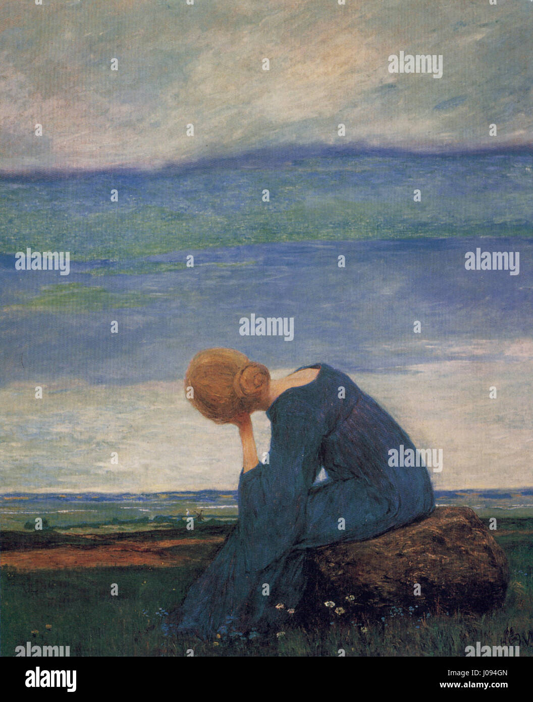 « Sehnsucht (Träumerei) » de Heinrich Vogeler capture un moment de désir et de rêverie, un thème central du mouvement symboliste, exprimé à travers des couleurs douces et des images éthérées. Banque D'Images « Sehnsucht (Träumerei) » de Heinrich Vogeler capture un moment de désir et de rêverie, un thème central du mouvement symboliste, exprimé à travers des couleurs douces et des images éthérées. Banque D'Images