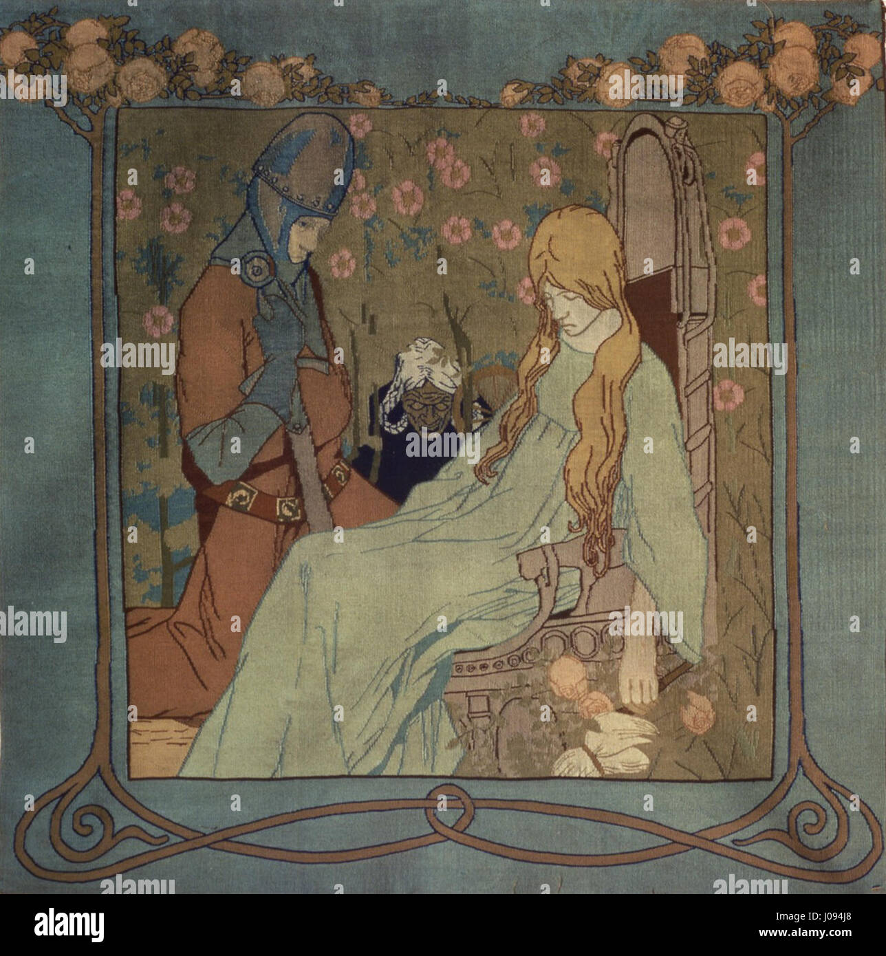 'Wandteppich Dornröschen' de Heinrich Vogeler est une tapisserie représentant le conte de la belle au bois dormant. Cette œuvre mêle la narration traditionnelle à une art textile complexe, mettant en valeur les mouvements artistiques du XIXe siècle. Banque D'Images 'Wandteppich Dornröschen' de Heinrich Vogeler est une tapisserie représentant le conte de la belle au bois dormant. Cette œuvre mêle la narration traditionnelle à une art textile complexe, mettant en valeur les mouvements artistiques du XIXe siècle. Banque D'Images