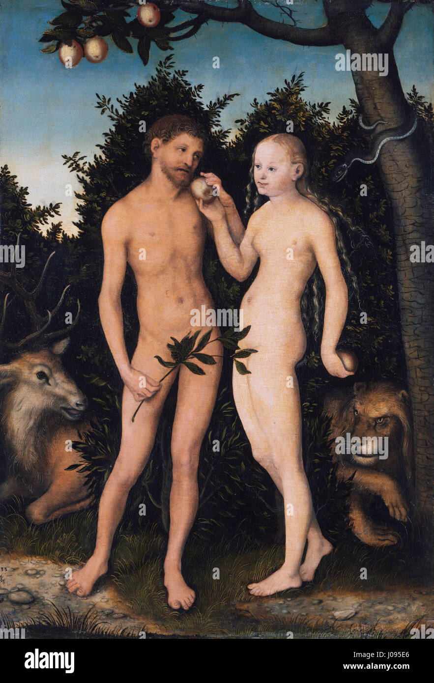 Lucas Cranach l'ancien - Adam und Eva im Paradies (Sündenfall) - Banque D'Images