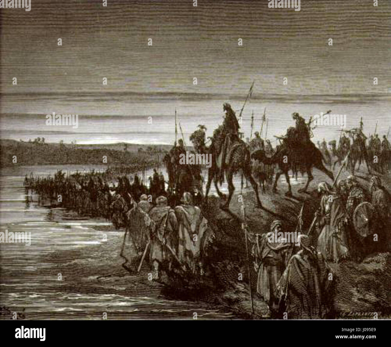 Une gravure de Gustave Doré, un artiste français, représentant des Israéliens voyageant en Jordanie. Banque D'Images