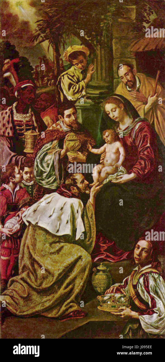 La peinture de Luis Tristán de Escamilla capture une scène religieuse ou historique, reflétant le style baroque avec ses expressions émotionnelles intenses et l’utilisation de la lumière et de l’ombre, typiques de la période baroque espagnole. Banque D'Images