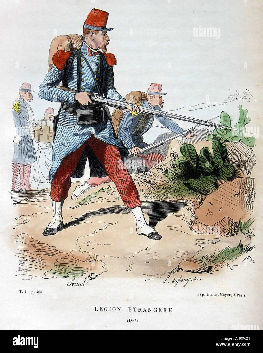 La peinture de la Légion étrangère de 1852 capture l'essence de la Légion étrangère française, mettant en valeur les soldats dans leurs uniformes distinctifs. La peinture reflète l'importance historique de la légion au milieu du XIXe siècle. Banque D'Images