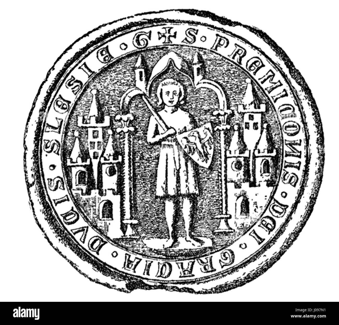 Le sceau Przemko Cżcinawski de 1284 est un artefact médiéval qui reflète l'utilisation des sceaux dans l'administration des terres dans la Pologne médiévale. Ce sceau aurait été utilisé pour les documents officiels, soulignant l'importance de ces symboles dans les questions juridiques et politiques pendant cette période. Banque D'Images