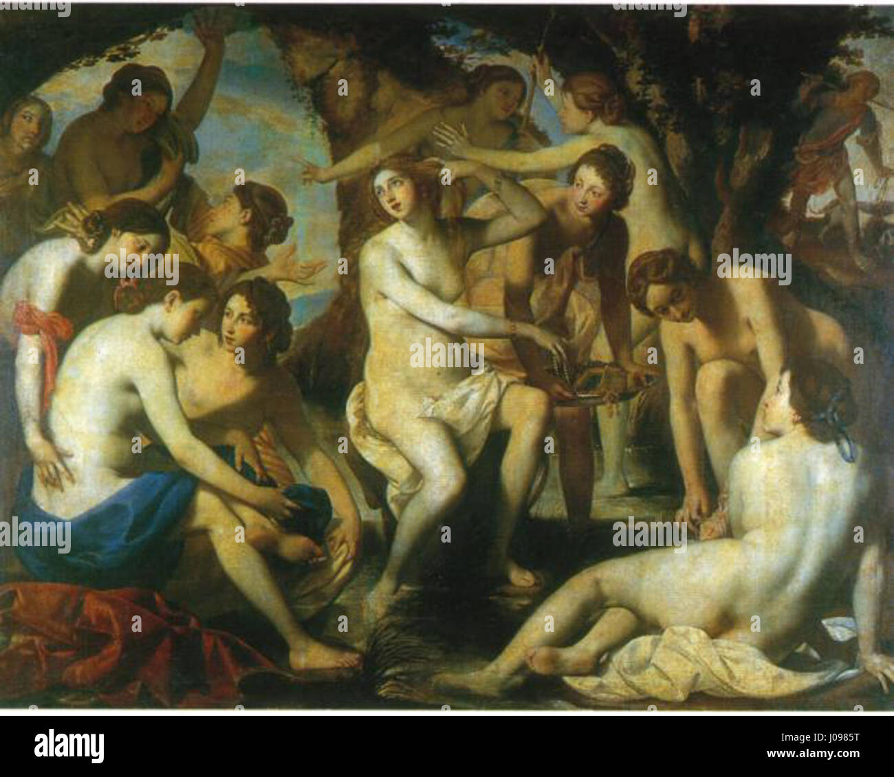 Ba¤o de Diana Capodimonte de P de Rosa dépeint la mythologie classique, en se concentrant sur Diana, la déesse romaine de la chasse, présentée dans un artisanat détaillé. Banque D'Images