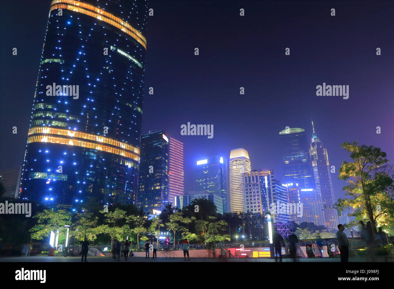 Le centre-ville de nuit cityscape in Guangzhou Chine Banque D'Images