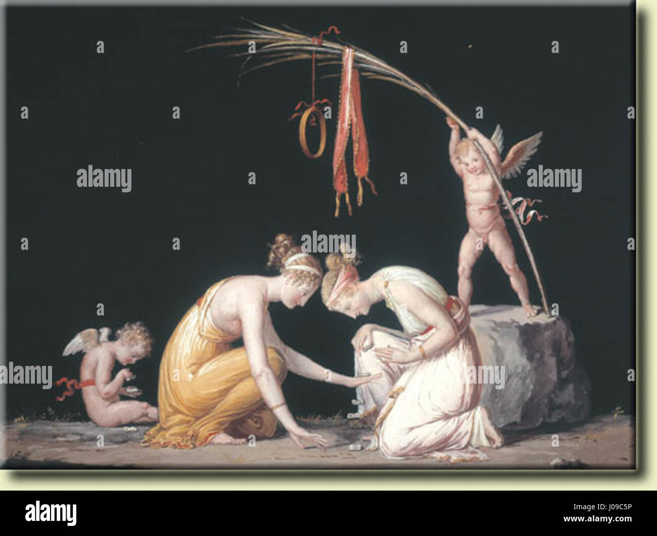 La sculpture d'Antonio Canova 'le Giocatrici di Astragali' (les joueurs de dés) d'environ 1799 représente deux femmes engagées dans un jeu de dés, montrant la maîtrise de Canova de la forme néoclassique et de l'anatomie. La pièce reflète l'intérêt néoclassique pour les figures humaines, l'équilibre et la grâce. Banque D'Images