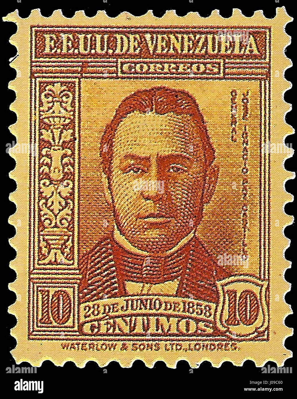 Le 80ème anniversaire de l’impression du premier timbre vénézuélien en 1939 célèbre l’histoire postale du pays. Le timbre a marqué une étape importante dans les communications et l’identité nationale du Venezuela. Banque D'Images