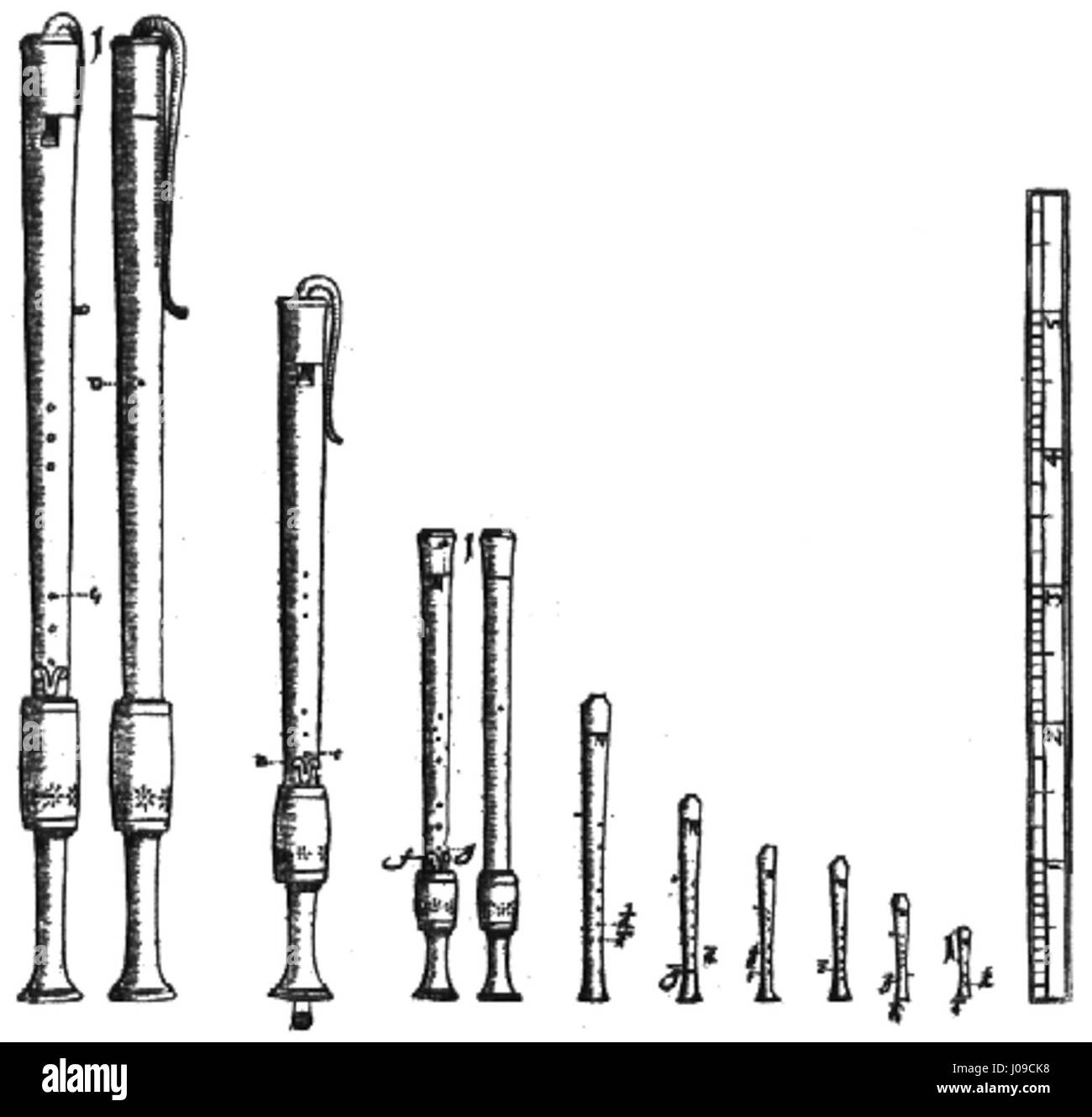 Les enregistreurs baroques sont des instruments à vent caractéristiques de la période baroque, connus pour leur ton riche et moelleux et leur importance dans les ensembles de musique baroque au cours des 17ème et 18ème siècles. Banque D'Images