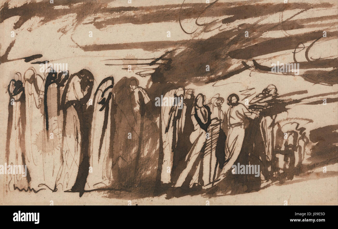 « Une procession des damnés » de George Romney est une étude préparatoire pour une scène dans « Inferno » de Dante Il visualise les âmes tourmentées en enfer, capturant l'intensité émotionnelle et la tension dramatique de la vision danoise. Banque D'Images