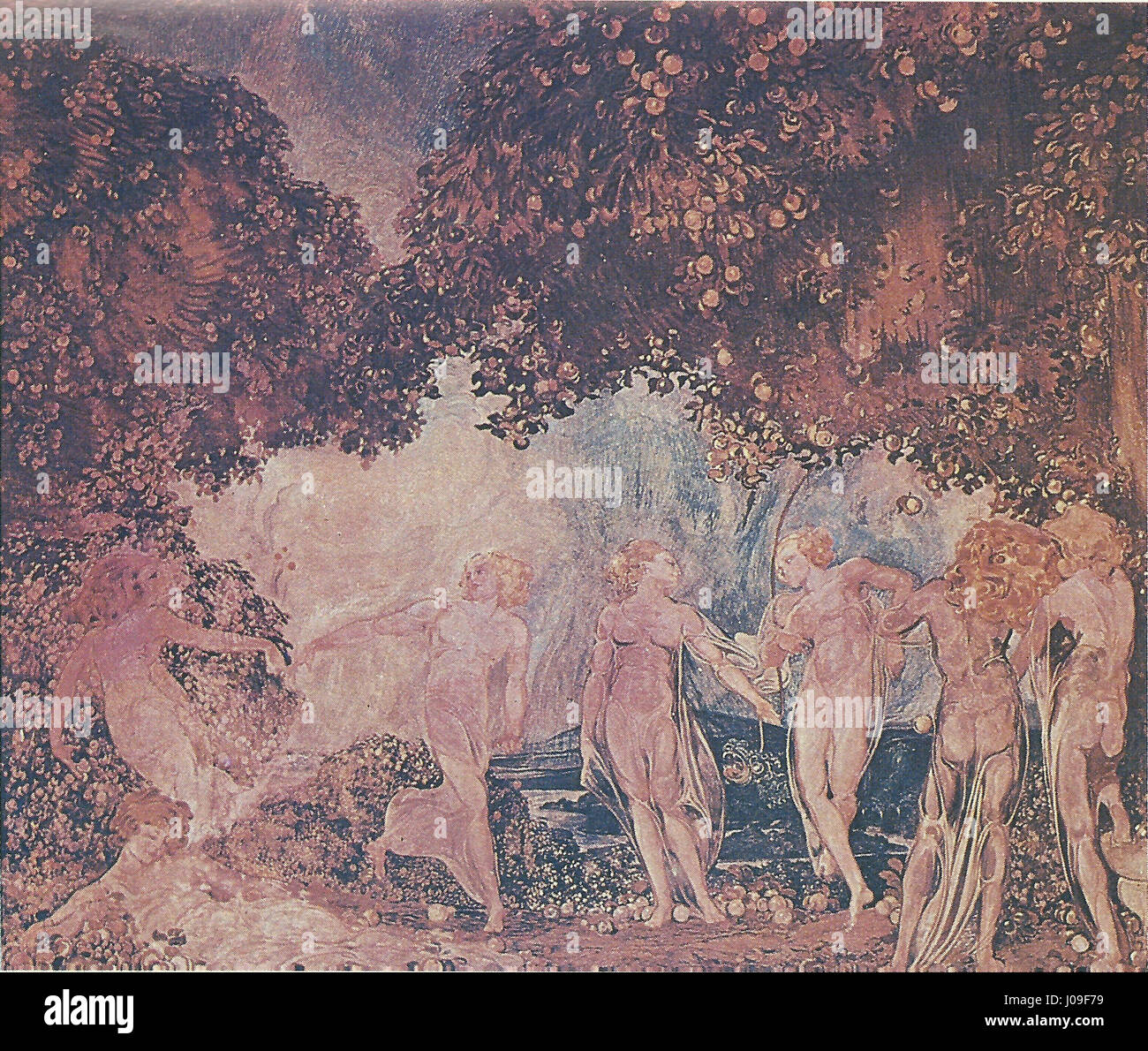 *Huerto de las Hespérides* est une œuvre représentant le jardin mythologique des Hespérides, connu pour ses pommes dorées dans la mythologie grecque. La pièce dépeint la verdure luxuriante et l’atmosphère mystique du jardin, soulignant son lien avec les mythes anciens. Banque D'Images