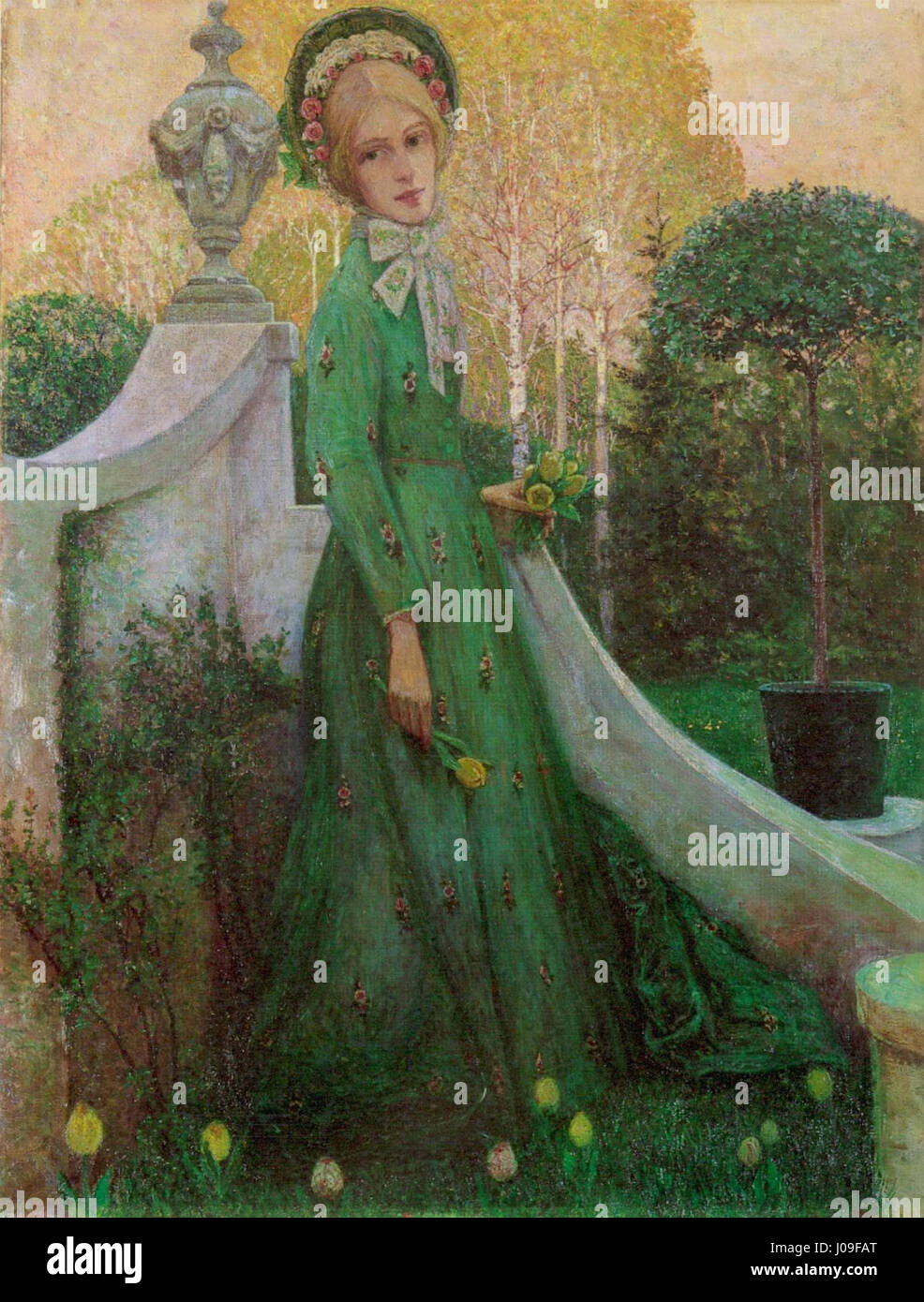 Le 'Frühlingsabend' (soirée de printemps) de Heinrich Vogeler de 1901 capture l'atmosphère paisible et sereine d'une soirée de printemps dans un cadre rural. L’œuvre reflète l’intérêt de Vogeler pour la nature et le lien humain avec l’environnement, représenté dans des couleurs douces et des compositions harmonieuses. Banque D'Images Le 'Frühlingsabend' (soirée de printemps) de Heinrich Vogeler de 1901 capture l'atmosphère paisible et sereine d'une soirée de printemps dans un cadre rural. L’œuvre reflète l’intérêt de Vogeler pour la nature et le lien humain avec l’environnement, représenté dans des couleurs douces et des compositions harmonieuses. Banque D'Images