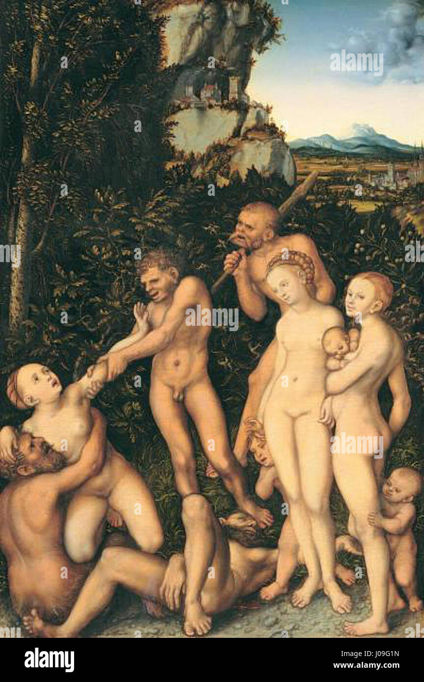 Lucas Cranach d.Ä. - Die Früchte der Eifersucht (Das silberne Zeitalter), Musée Puschkin Banque D'Images