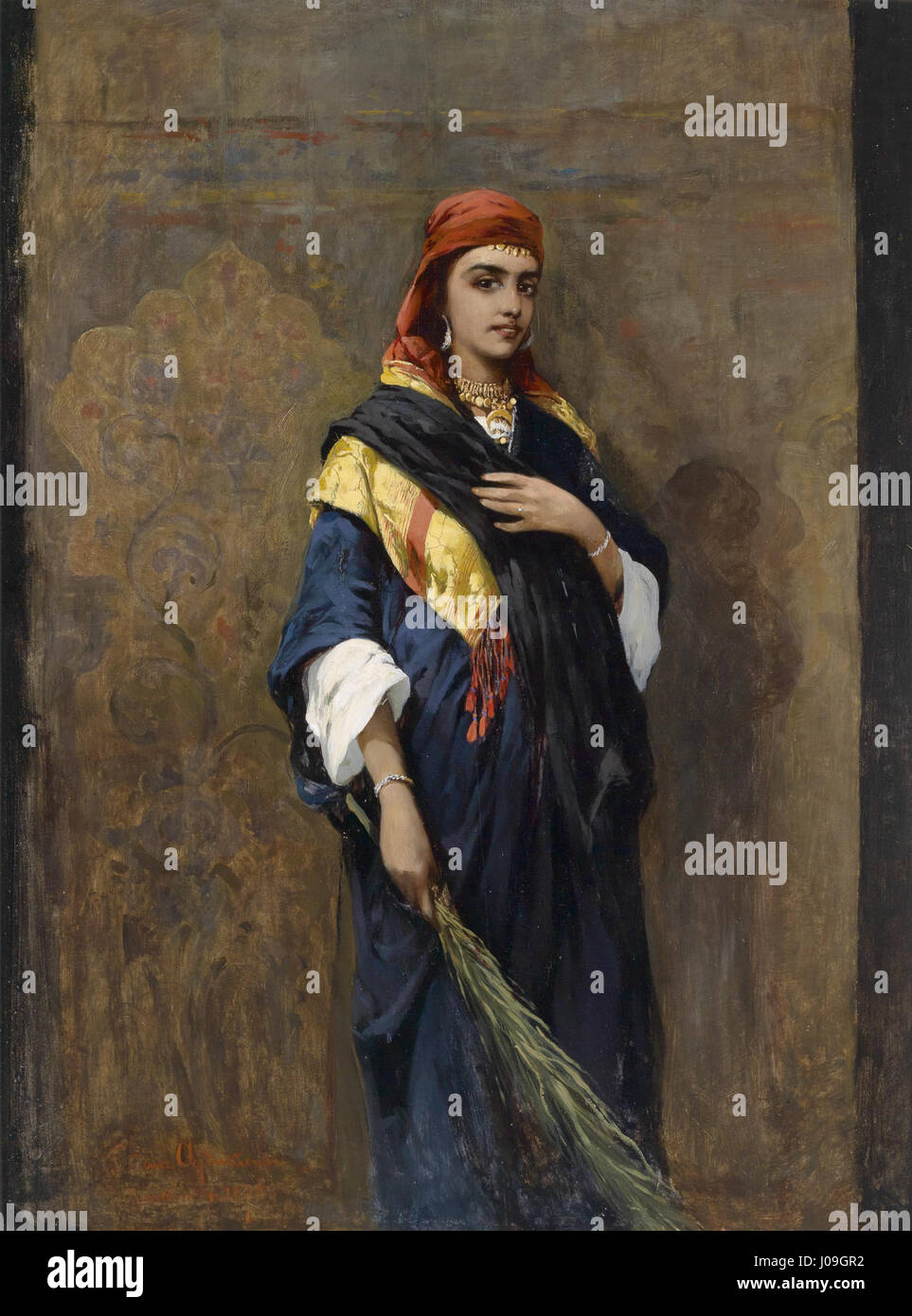 *Bildnis einer Orientalin* de Thaddäus von Ajdukiewicz, peint en 1870, représente une femme orientale en tenue traditionnelle. La peinture reflète la fascination pour l'« Orient » dans l'art européen du XIXe siècle, une période où les sujets orientaux étaient romancés et idéalisés dans la culture visuelle occidentale. Banque D'Images