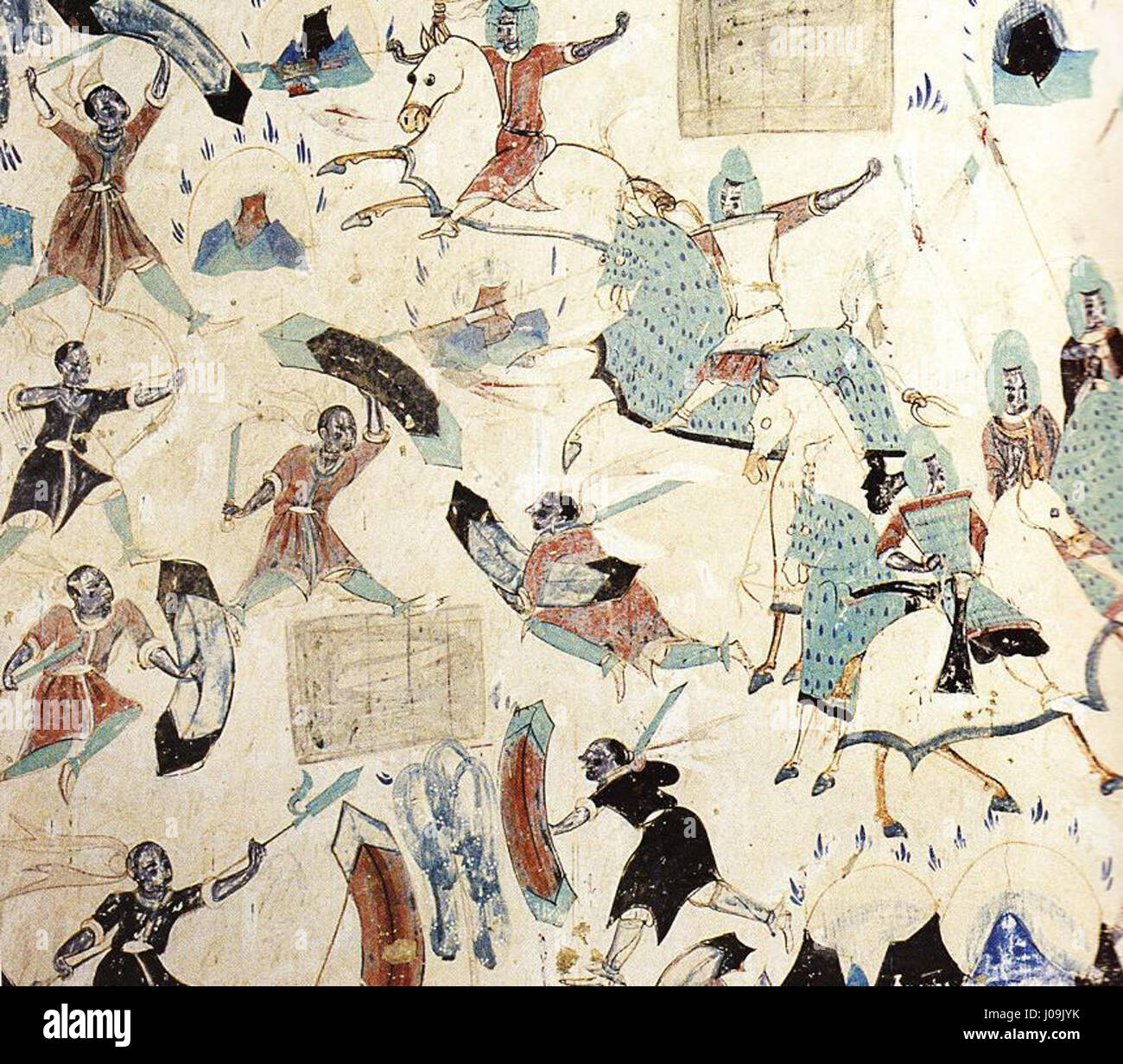L'histoire des cinq cents voleurs est une peinture de la grotte de Mogao 285 à Dunhuang, en Chine. Datant du vie siècle, il représente une légende historique de cinq cents voleurs, mettant en valeur les riches traditions culturelles et artistiques de la dynastie Tang. Banque D'Images