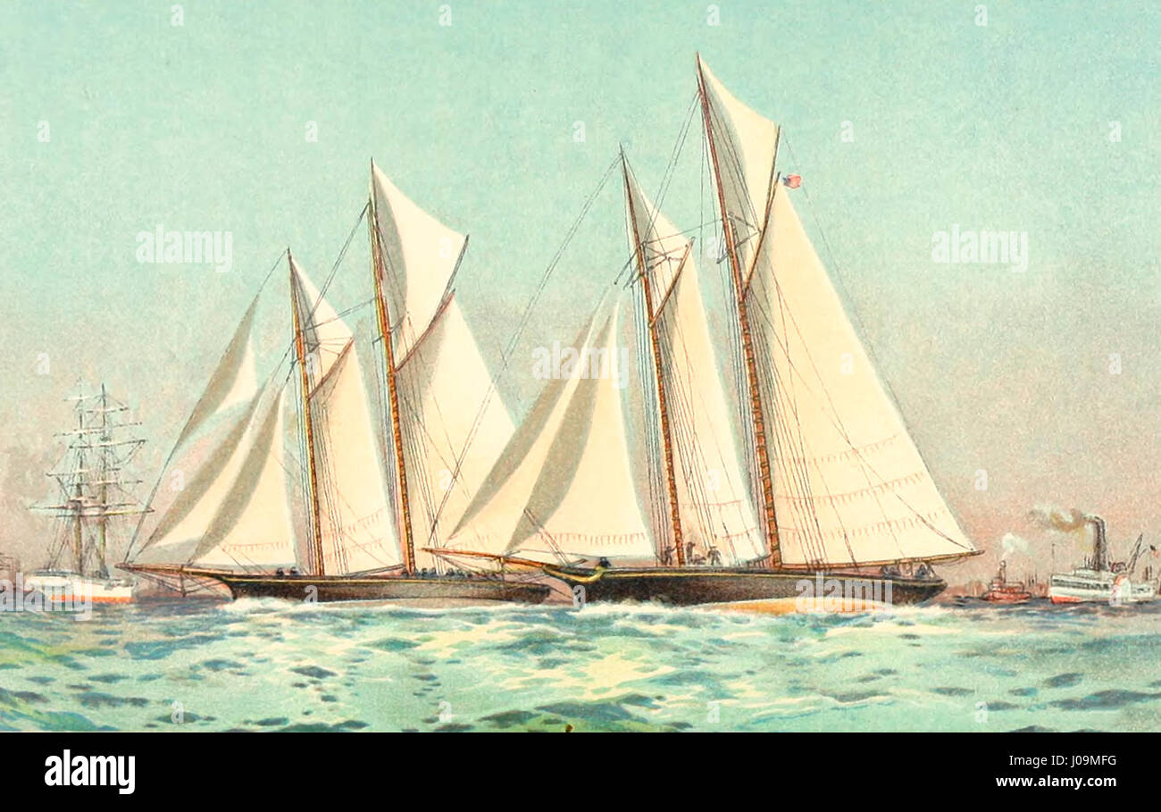 Madeleine Weathering Countess of Dufferin en début de troisième concours défi pour la Coupe de l'America, dans le port de New York, le 11 août 1876 Banque D'Images