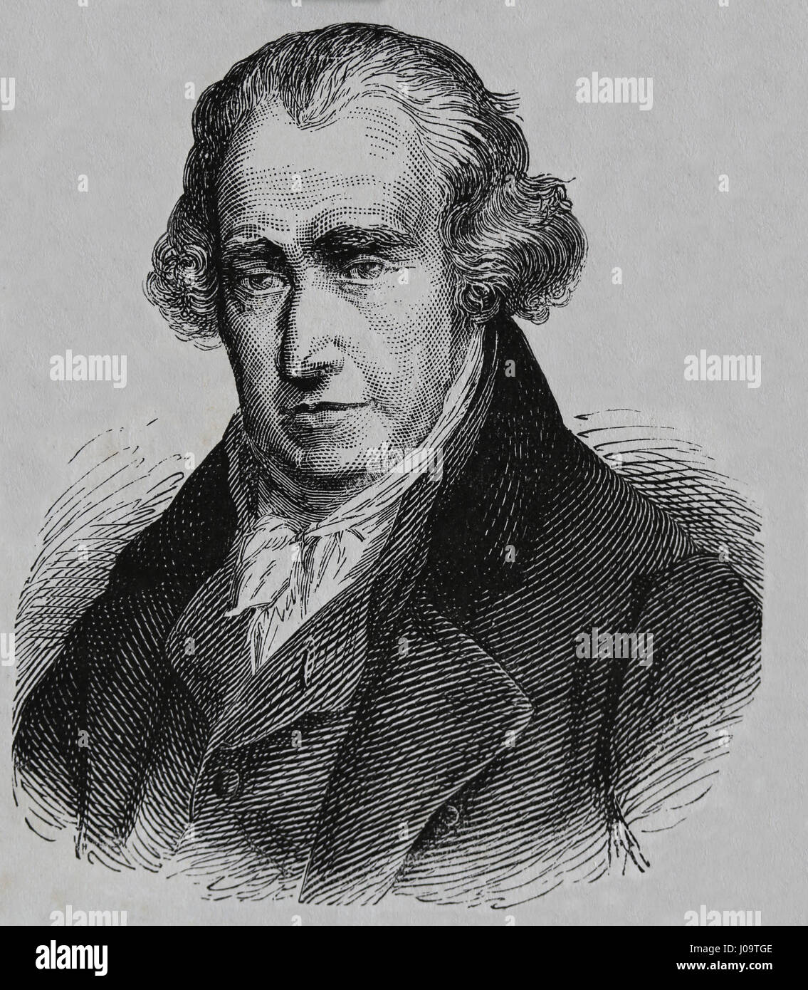 James Watt (1736-1819). L'inventeur écossais, ingénieur en mécanique. Gravure, 1883.Gravure, Nuestro Siglo, 1883. Banque D'Images