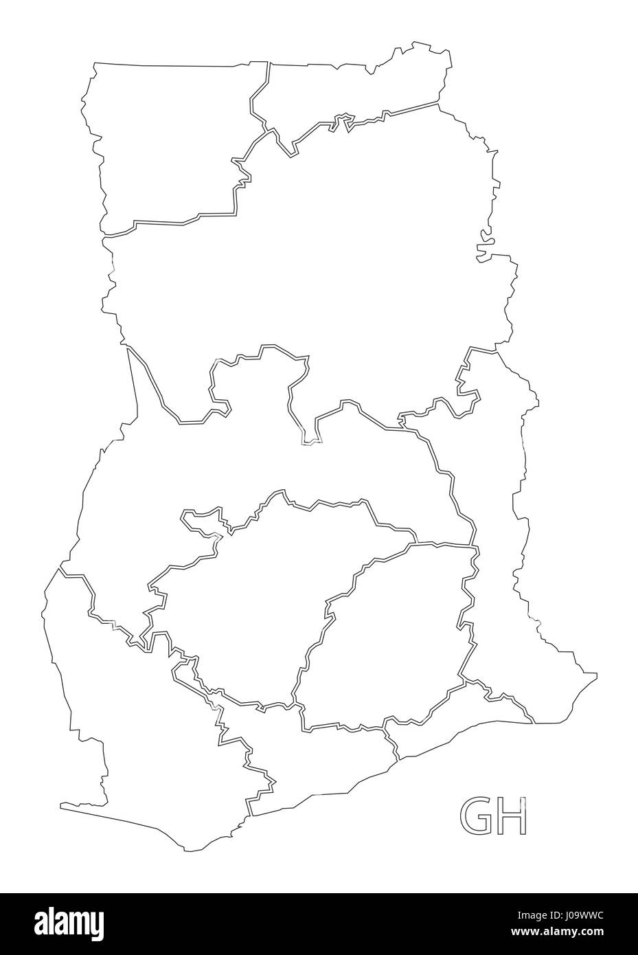 Ghana contours silhouette site illustration avec les régions Illustration de Vecteur