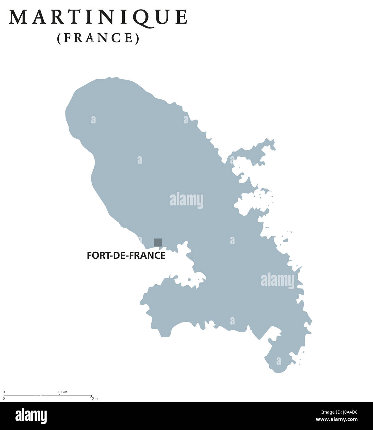 Carte politique de la Martinique avec capital Fort-de-France. Îles des Caraïbes et de la région d'outre-mer de la France en Petites Antilles et îles du Vent. Banque D'Images