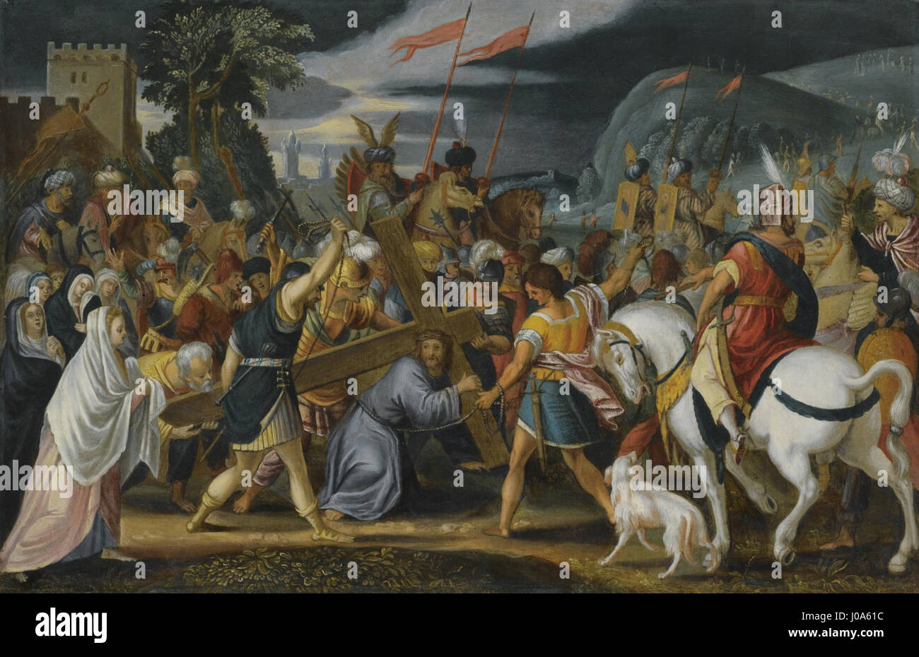 Christus auf dem Weg nach Golgatha de Johann König (Christ sur le chemin du Golgotha) capture un moment charnière de la passion du Christ, soulignant le poids émotionnel de la scène avec des techniques dramatiques de lumière et d'ombre. Banque D'Images