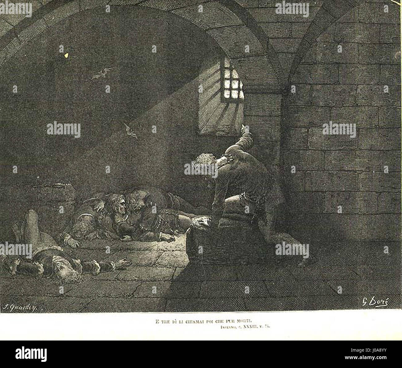 L'illustration de Gustave Doré de l'Inferno Canto 33 de la Divine Comédie de Dante dépeint la scène dramatique du lac gelé de l'Enfer, avec des traîtres pris au piège dans la glace. Les détails complexes montrent l'habileté de Doré à capturer à la fois la grandeur et le tourment du paysage infernal. L'œuvre reflète la solennité et la souffrance du récit de Dante, mêlant des thèmes religieux et philosophiques dans une représentation visuelle saisissante. Banque D'Images