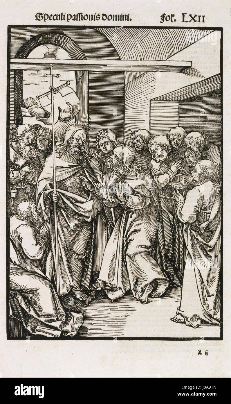 « Thomas doutant des blessures du Christ » de Hans Leonhard Schöufelein décrit le moment du Nouveau Testament où Thomas remet en question les blessures du Christ après sa résurrection. L'œuvre reflète des thèmes religieux et allemands du XVIe siècle Banque D'Images