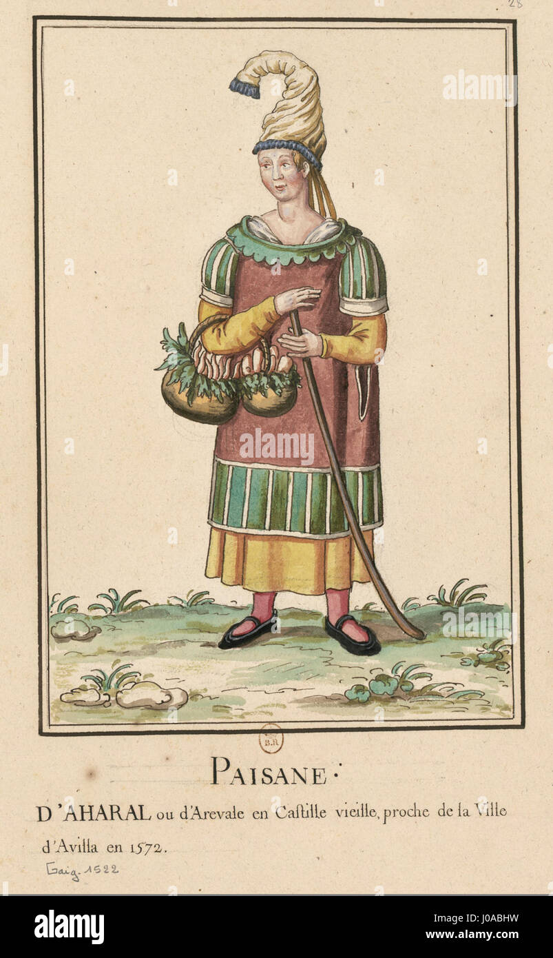 'Paysanne des environs d'Avila' de Roger de Gaignières représente une femme rurale de la périphérie d'Avila. La peinture souligne l'attention de l'artiste aux détails et son intérêt pour la documentation de la vie quotidienne et des vêtements de la vie rurale espagnole au XVIIe siècle. Banque D'Images 'Paysanne des environs d'Avila' de Roger de Gaignières représente une femme rurale de la périphérie d'Avila. La peinture souligne l'attention de l'artiste aux détails et son intérêt pour la documentation de la vie quotidienne et des vêtements de la vie rurale espagnole au XVIIe siècle. Banque D'Images