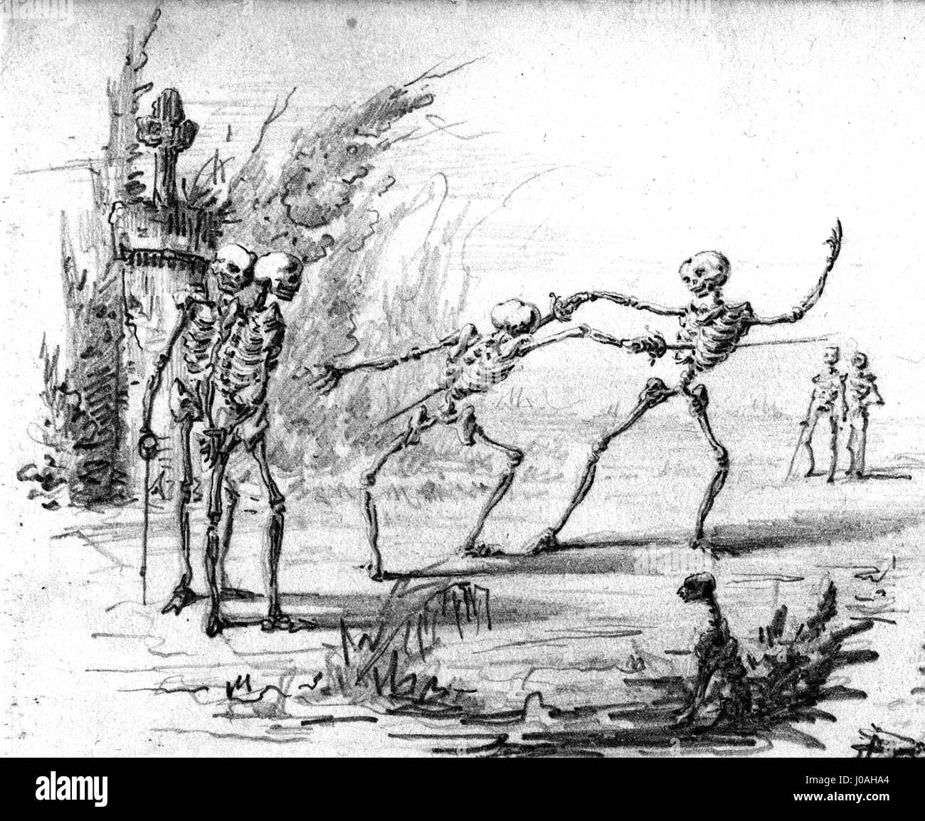 « Les morts pour rire 11 » de Bécquer fait partie de sa série d’œuvres envoûtantes qui reflètent sa fascination pour la mort et le surnaturel. L'image capture la nature inquiétante et troublante du sujet, mêlant horreur gothique et finesse Banque D'Images