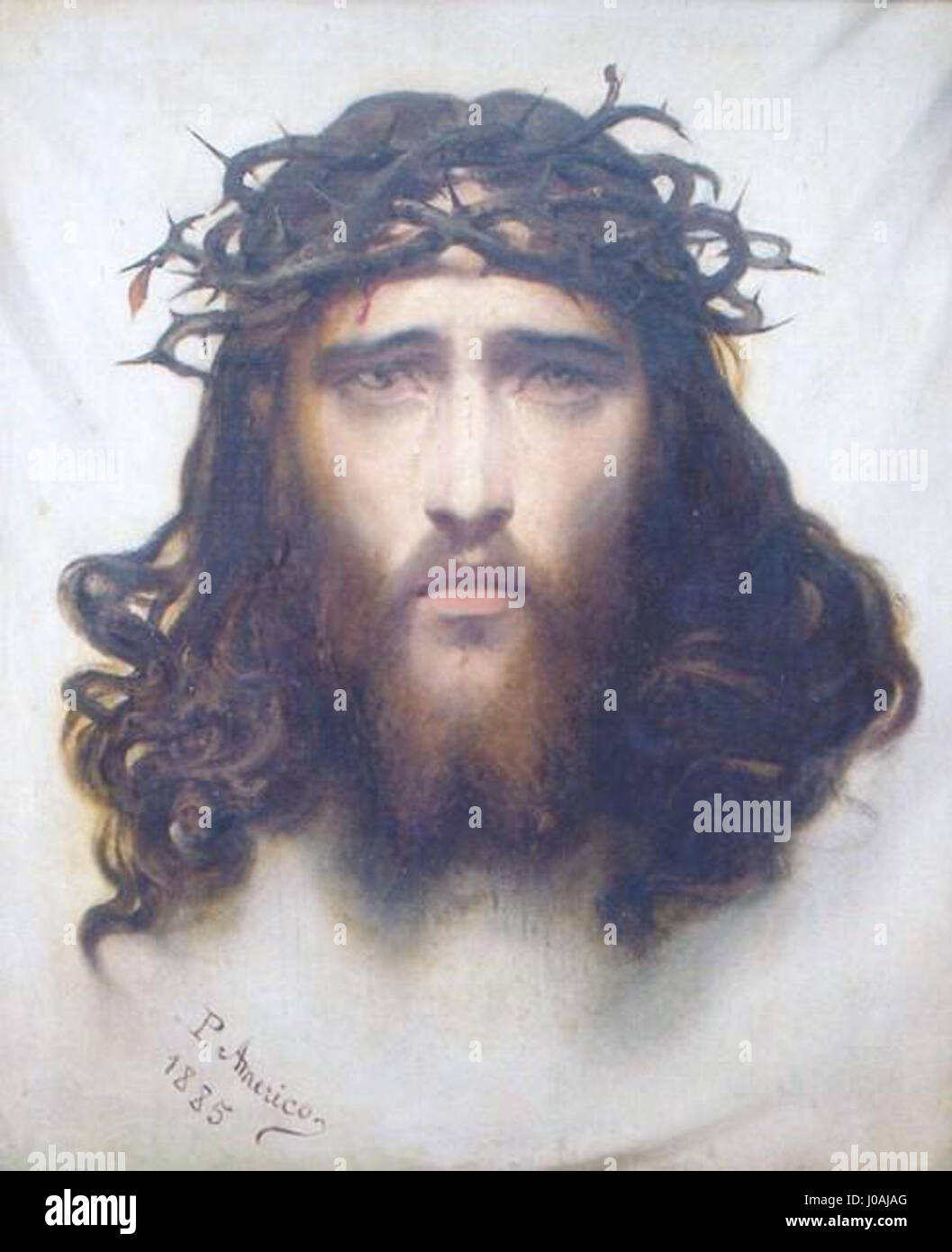 Cristo com a coroa de espinhos (Christ à la couronne d'épines) de Pedro Américo est une puissante représentation du XIXe siècle de la souffrance du Christ pendant la passion, peinte avec émotion dramatique et réalisme. Banque D'Images