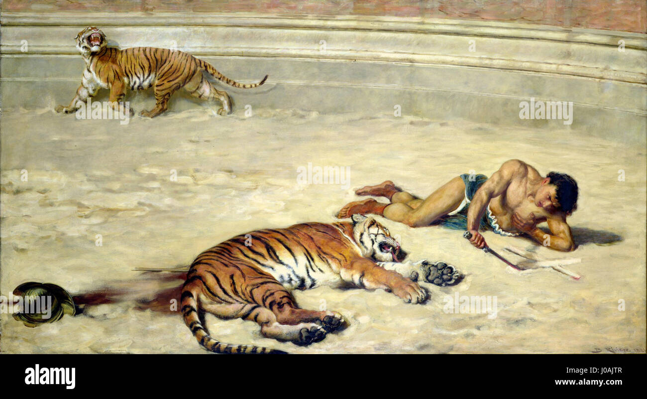 'A Roman Holiday' de Briton Riviére est une représentation du monde romain classique, mêlant des images historiques à un récit romantique idéalisé. La peinture illustre la grandeur de la Rome antique, en se concentrant sur sa splendeur architecturale et culturelle. Banque D'Images