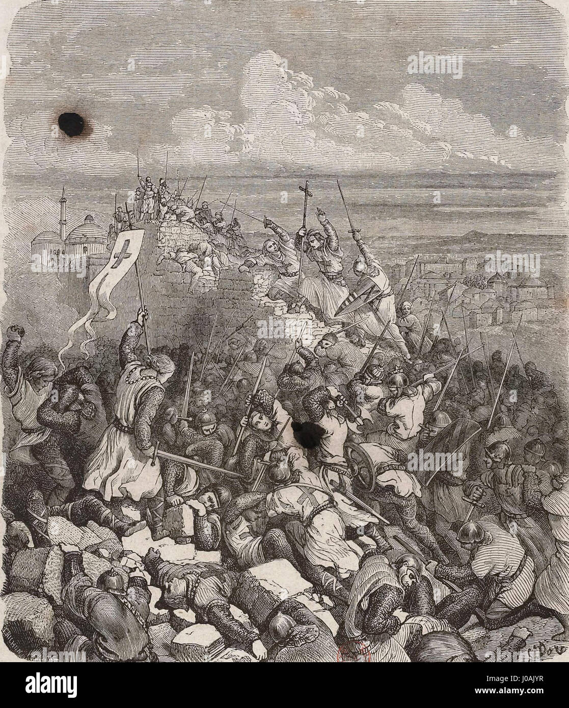 Prise de Jérusalem- estampe (Défet). Gustave Doré ; Auguste Trichon. 1858 Banque D'Images