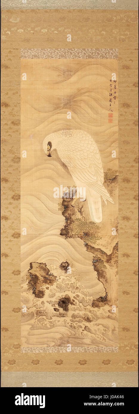 L'aigle de mer sur un rocher avec des vagues - Yanagisawa Kien (Ryūrikyō) - L'Institut culturel de Google Banque D'Images
